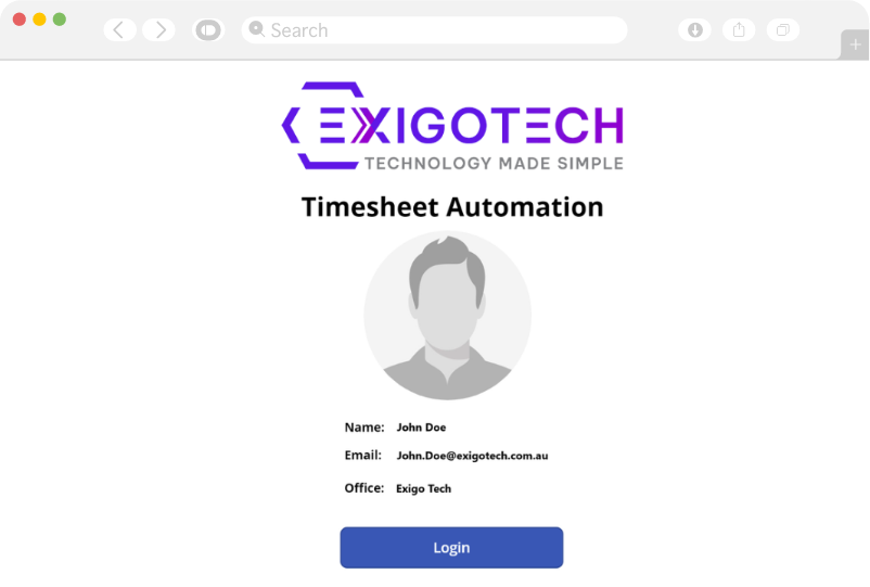 Login Page | Exigo Tech’s Timesheet Automation Power App in Philippines
