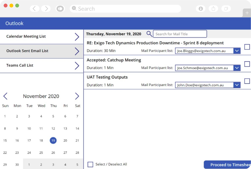 Outlook Integration | Exigo Tech’s Timesheet Automation Power App in Philippines