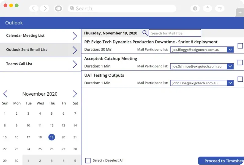 Outlook Integration | Get best solution for Timesheet Automation Power App from Exigo Tech Australia