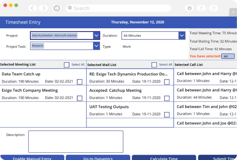 Simple Interface | Get best solution for Timesheet Automation Power App from Exigo Tech Australia