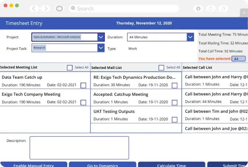 Simple Interface | Get best solution for Timesheet Automation Power App from Exigo Tech Australia